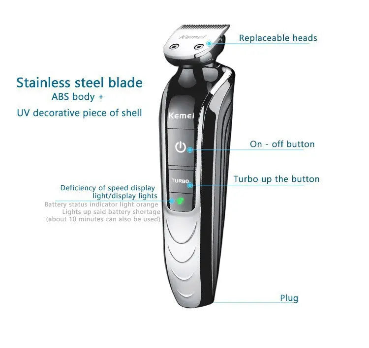 KEMEI 5 In 1 Professional Rechargeable Hair Trimmer Hair Clipper Shaver Razor Cordless Adjustable Hair Cutting Machine KM-1832 - HAB