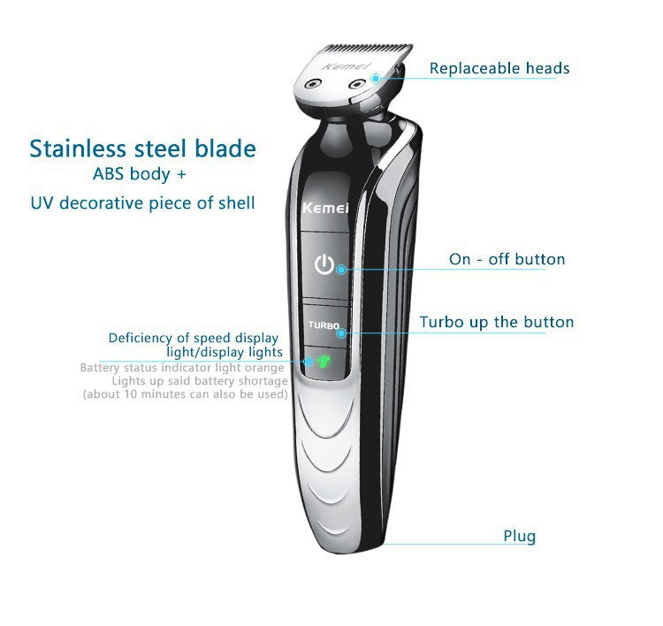 KEMEI 5 In 1 Professional Rechargeable Hair Trimmer Hair Clipper Shaver Razor Cordless Adjustable Hair Cutting Machine KM-1832 - HAB