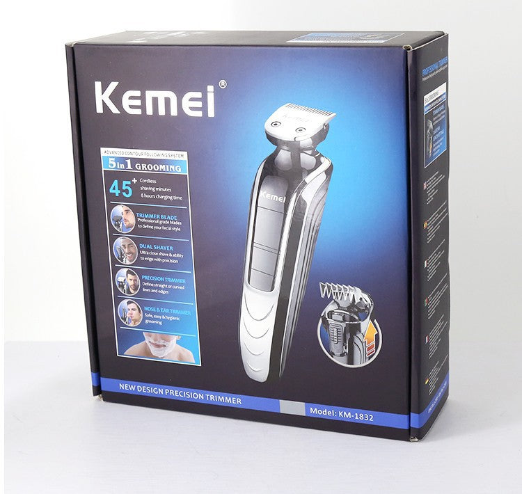 KEMEI 5 In 1 Professional Rechargeable Hair Trimmer Hair Clipper Shaver Razor Cordless Adjustable Hair Cutting Machine KM-1832 - HAB