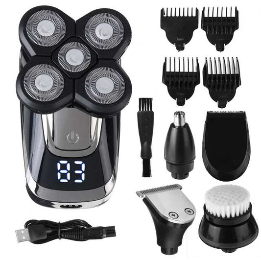 5 in 1 4D Electric Men Bald Head Shaver Beard Razor Electric Rotary Shaver Cordless Hair Trimmer Clipper USB Charging - HAB