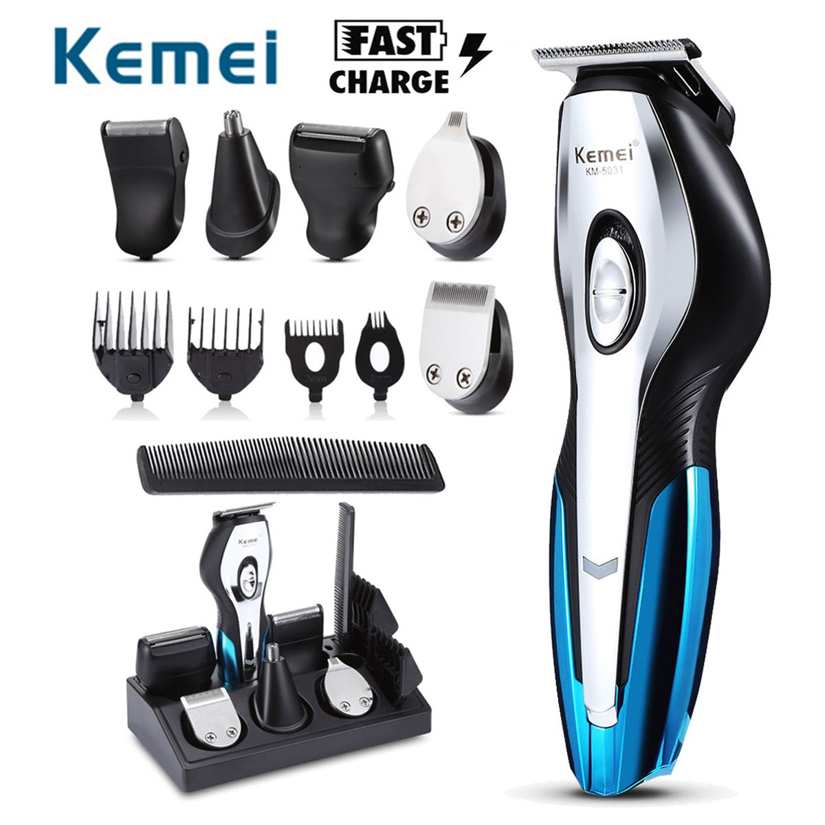 KEMEI Rechargeable Electric Hair Trimmers 11 in 1 Hair Clipper Electric Shaver Beard Trimmer Men Shaving Machine Nose Trimmer - HAB