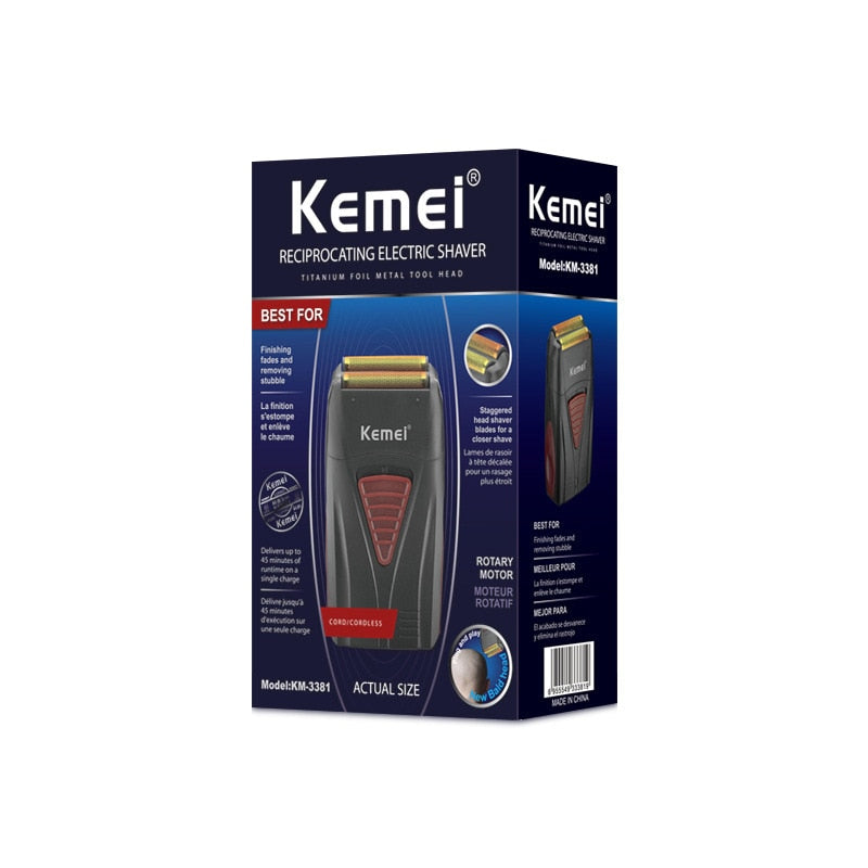 Kemei Men's Professional Hair Clipper Double Blade Reciprocating Floating Hair Razor Bareheaded Trimmer Electric Shaver for Men - HAB