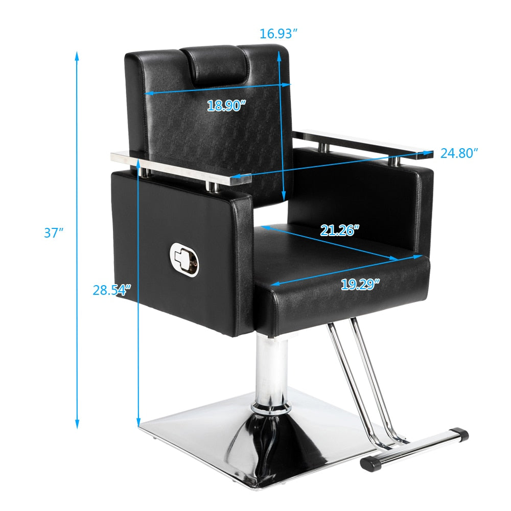 Barber Chair Reclining Haircut Chair Square Base Hairdressing Chair Beauty Salon Chair Black US warehouse in Stock - HAB