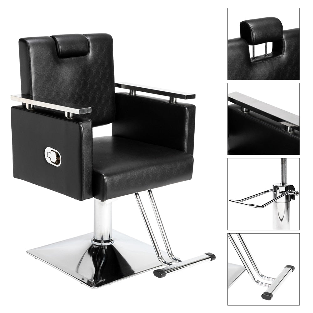 Barber Chair Reclining Haircut Chair Square Base Hairdressing Chair Beauty Salon Chair Black US warehouse in Stock - HAB