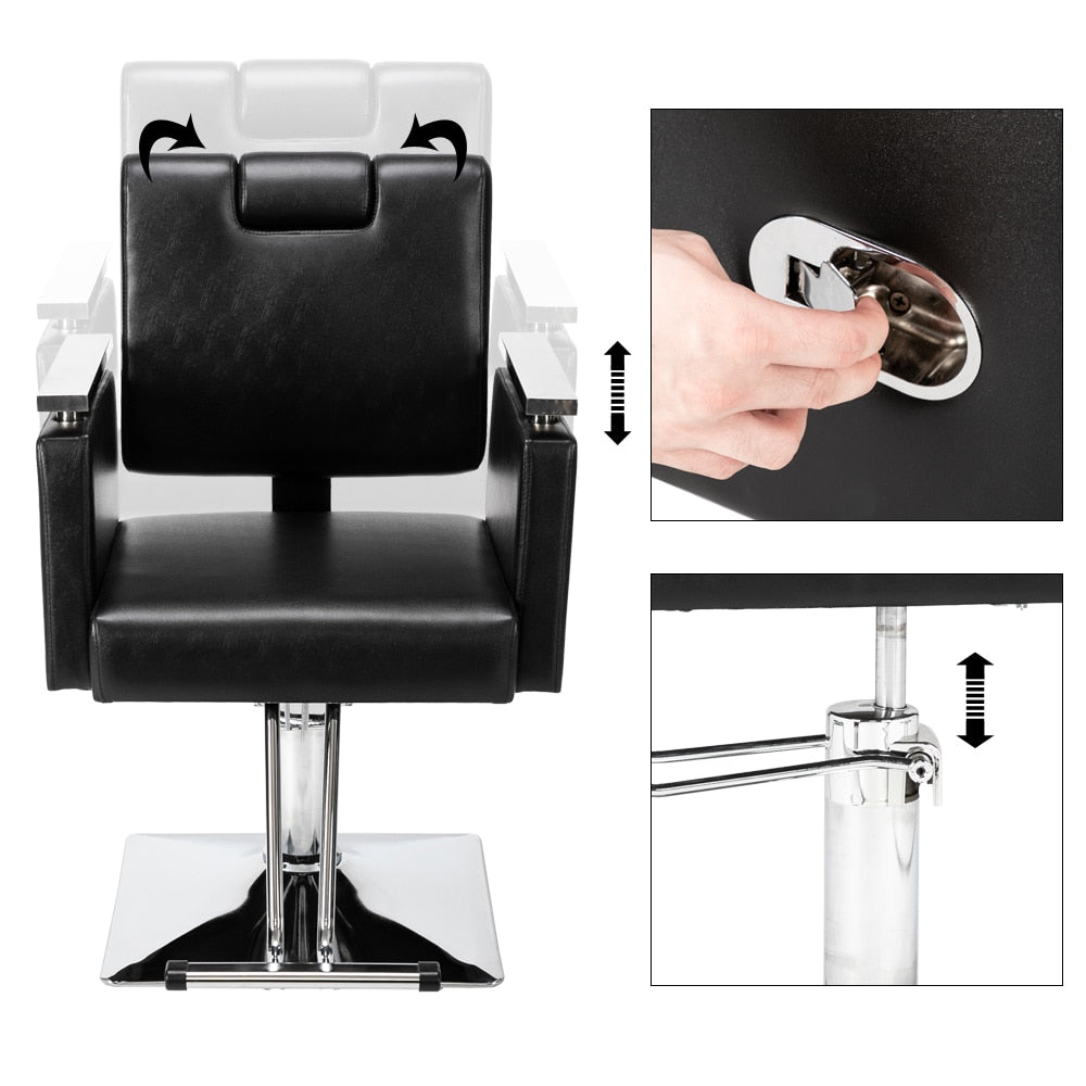 Barber Chair Reclining Haircut Chair Square Base Hairdressing Chair Beauty Salon Chair Black US warehouse in Stock - HAB