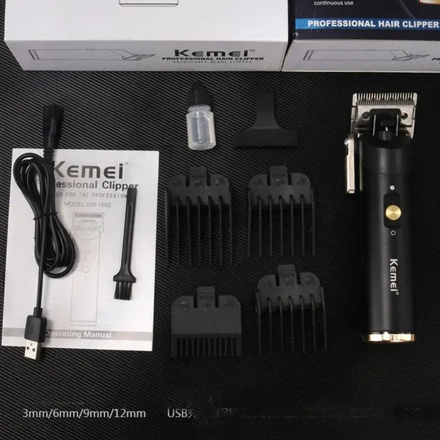 Kemei KM-1892 Cordless Professional Fade Hair Clipper for Barbershop Electric Trimmer Mower Hollow Blade 2000mAh Li-on Battery - HAB