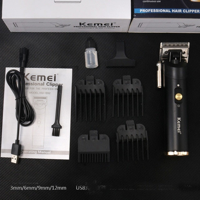 Kemei KM-1892 Cordless Professional Fade Hair Clipper for Barbershop Electric Trimmer Mower Hollow Blade 2000mAh Li-on Battery - HAB