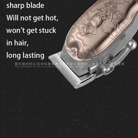 Kemei Professional Rechargeable Hair Clipper for Barber 10W Powerful 2500mAh Li-on Battery Cordless/Corded Bronze Embossed Body - HAB