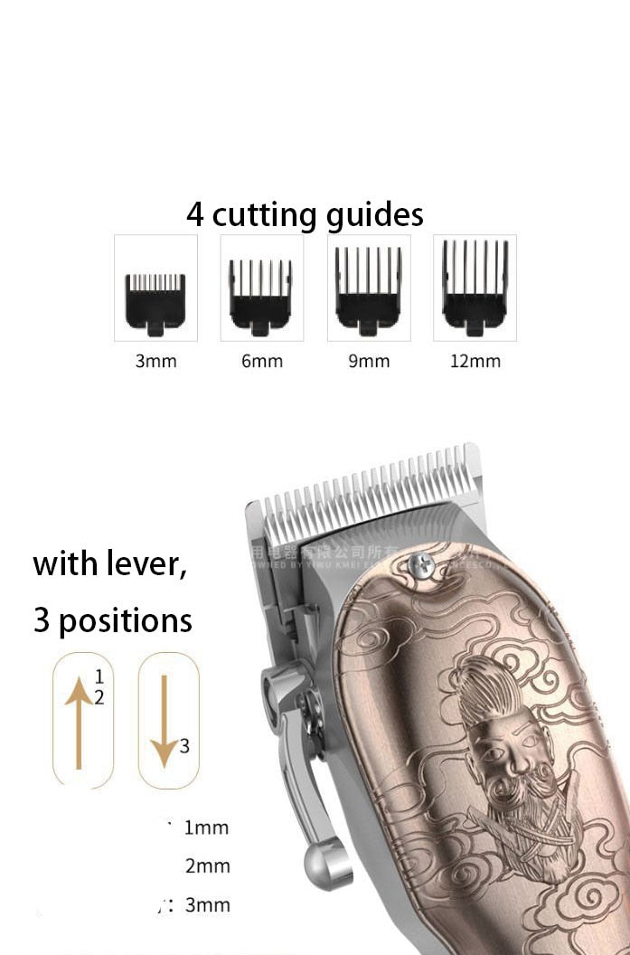 Kemei Professional Rechargeable Hair Clipper for Barber 10W Powerful 2500mAh Li-on Battery Cordless/Corded Bronze Embossed Body - HAB