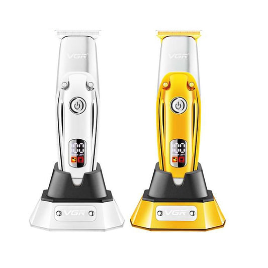 vgr electric hair trimmer cordless rechargeable hair clipper haircut beard trimmer 10W oil head clipper white metal LED oil head - HAB