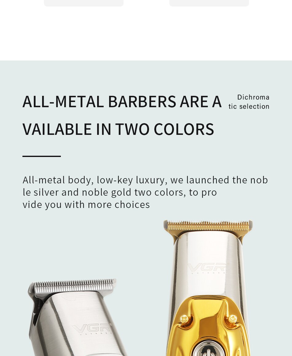 vgr electric hair trimmer cordless rechargeable hair clipper haircut beard trimmer 10W oil head clipper white metal LED oil head - HAB