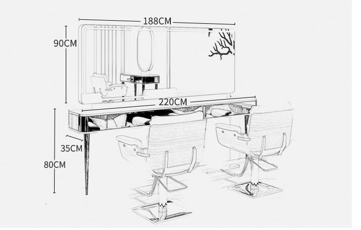 Barber shop mirror table hairdressing mirror hair salon special hair cutting mirror with lamp marble mirror table - HAB