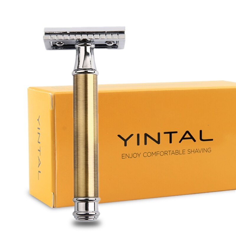 YINTAL Razors For Shaving Men Blade Replaceable Bronze Style Brass Handle Double Edge Safety Razor 1 Razor Simple packing - HAB