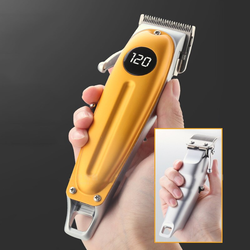 KM-1955 Metal Body Professional Hair Trimmer With LCD And Magnetic Limit Comb Electric Hair Clipper Adjustable Cutter Head Mower - HAB