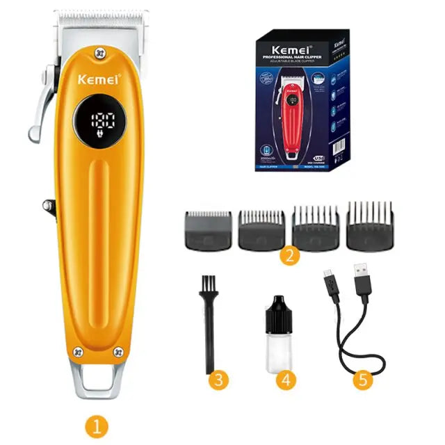 KM-1955 Metal Body Professional Hair Trimmer With LCD And Magnetic Limit Comb Electric Hair Clipper Adjustable Cutter Head Mower - HAB