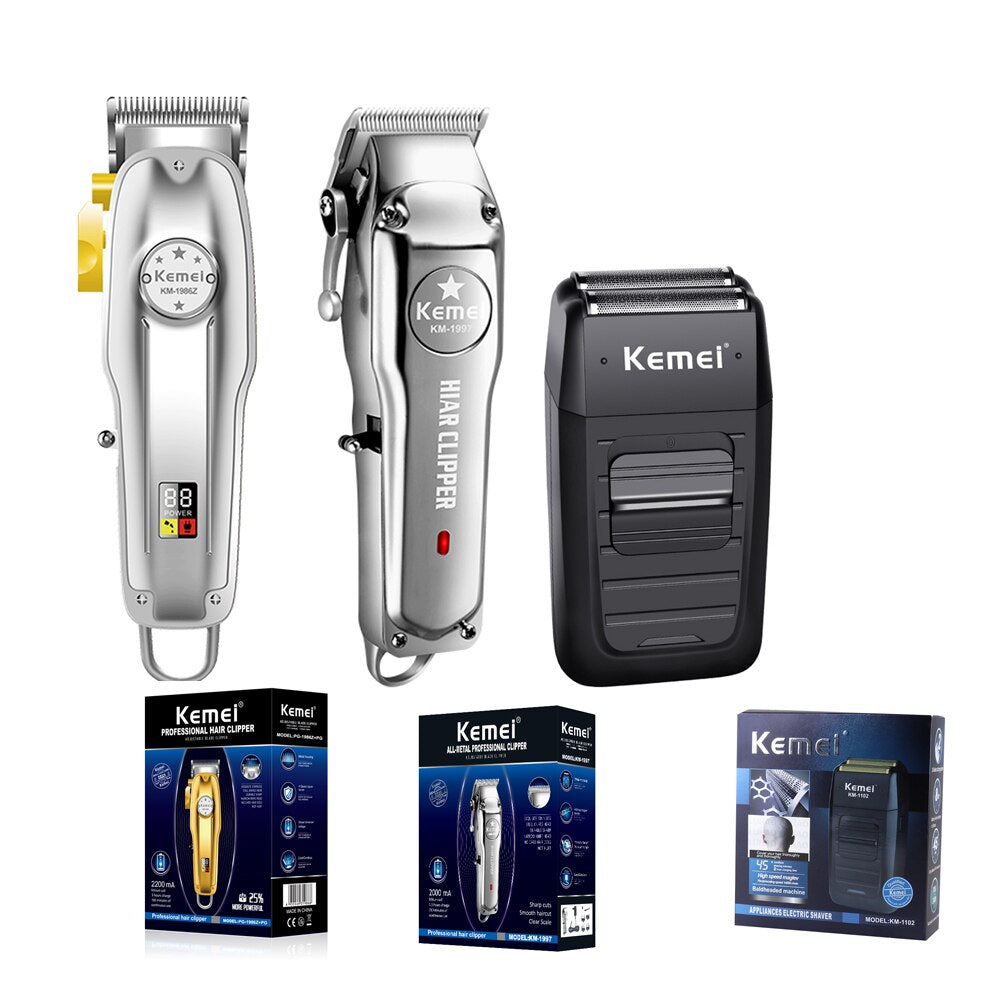 Kemei Men Professional All Metal Hair Clipper Barber Haircut Kits Combos 0mm Hair Trimmer KM-1997 KM-1949 KM-1102 KM-1986 - HAB