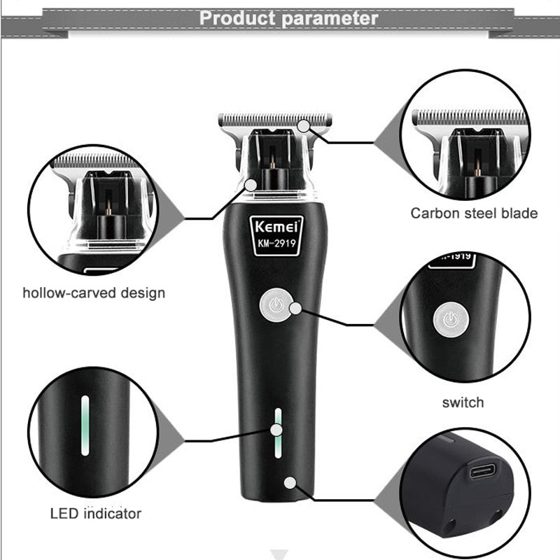 Kemei 2021 New Professional Cordless Hair Clipper T-Outliner Trimmer Shaver Cutting Machine Carbon Steel Blade Hair Clippers - HAB