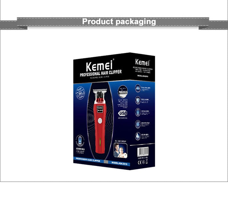 Kemei 2021 New Professional Cordless Hair Clipper T-Outliner Trimmer Shaver Cutting Machine Carbon Steel Blade Hair Clippers - HAB