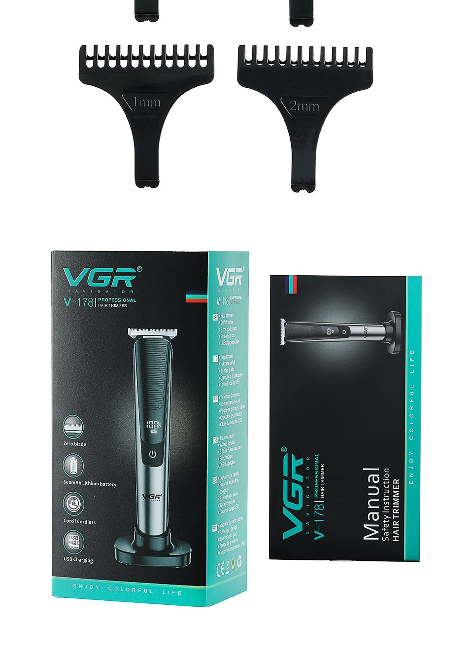 VGR 178 Hair Clipper Professional Digital Display Personal Care USB Clippers Trimmer Barber For Hair Cutting Machine Clippers - HAB