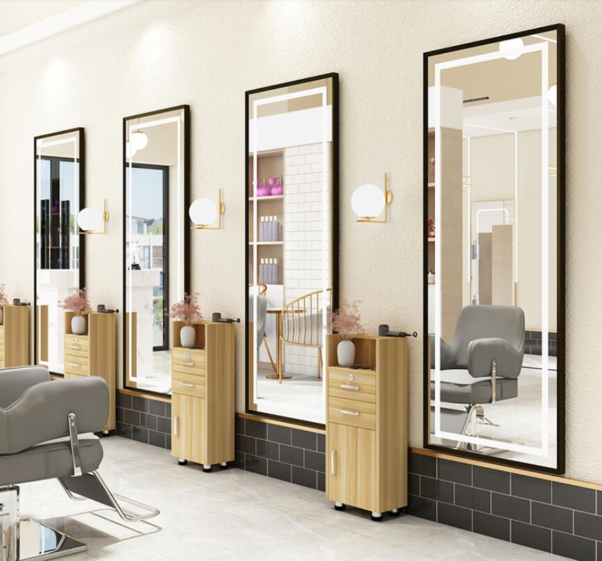 Barber shop mirror net red hairdressing mirror special lighting LED floor mirror for hair salon - HAB