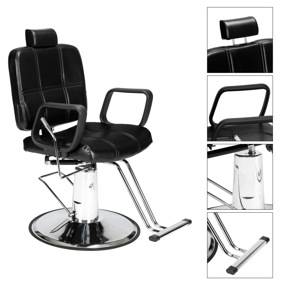 In Stock Barber Chair Reclining Haircut Lady Chair Hairdressing Chair Black US Warehouse - HAB