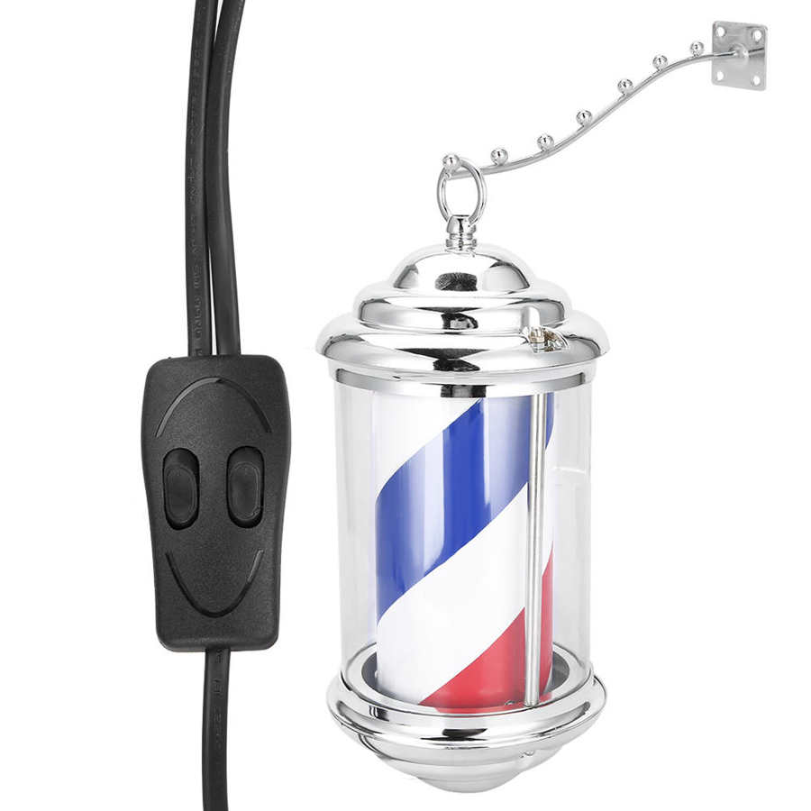 28cm Rainproof LED Barber Shop Pole Sign Hair Salon Wall-Mounted Bright Rotating Light Waterproof Salon Shop Poles Lamps - HAB