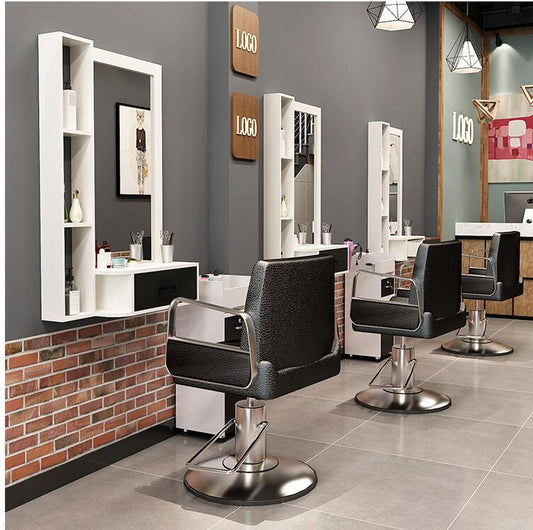 Hairdresser mirror hair salon mirror table cabinet countertop integrated wall-mounted barber shop hairdressing mirror table wall - HAB