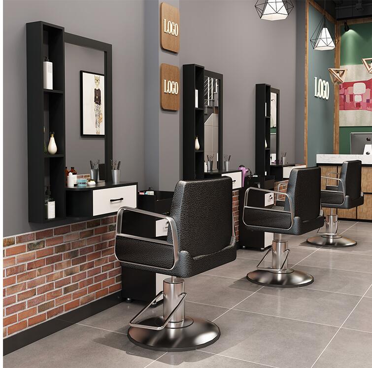 Hairdresser mirror hair salon mirror table cabinet countertop integrated wall-mounted barber shop hairdressing mirror table wall - HAB