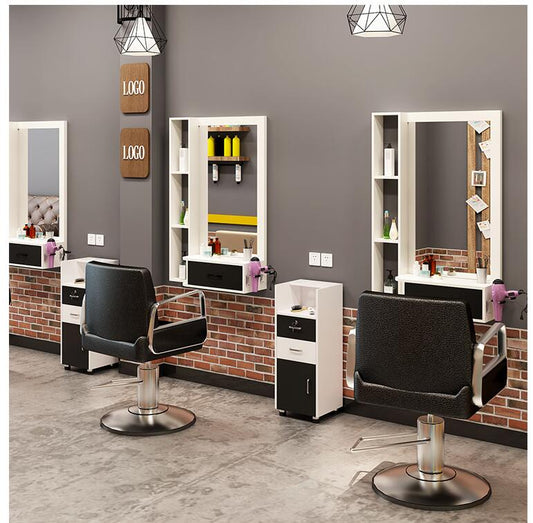 Hairdresser mirror hair salon mirror table cabinet countertop integrated wall-mounted barber shop hairdressing mirror table wall - HAB
