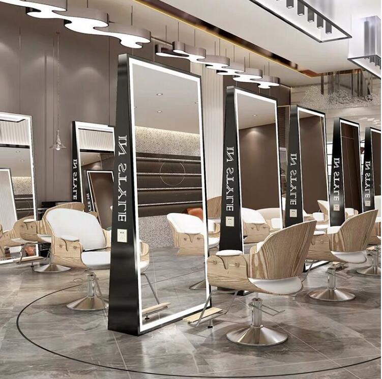 Online celebrity barber shop special mirror dyeing floor mirror hair salon stainless steel hairdressing shop mirror double-sided - HAB