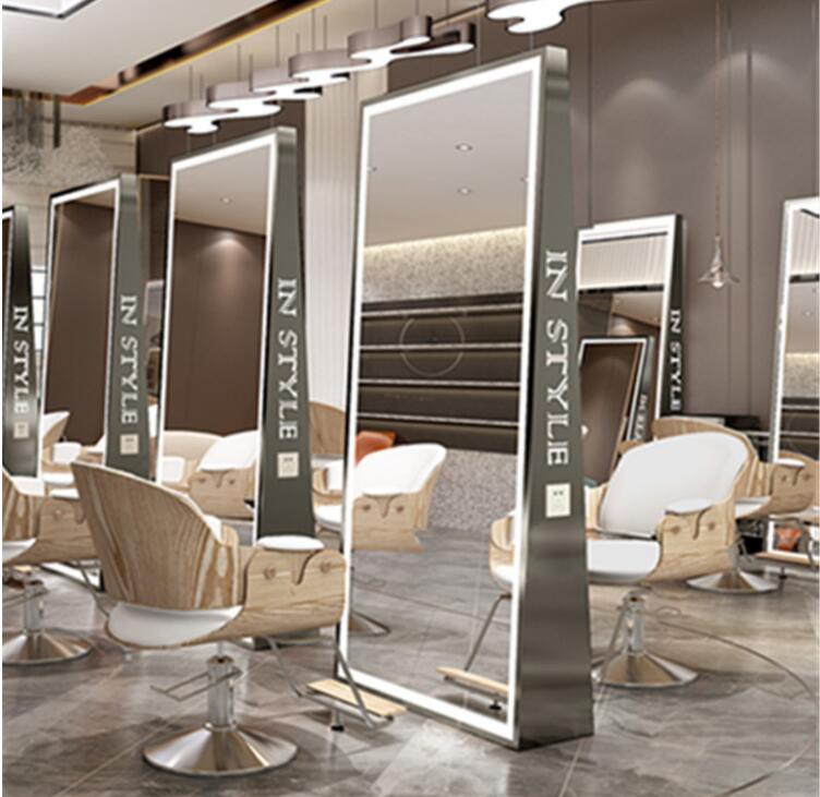 Online celebrity barber shop special mirror dyeing floor mirror hair salon stainless steel hairdressing shop mirror double-sided - HAB