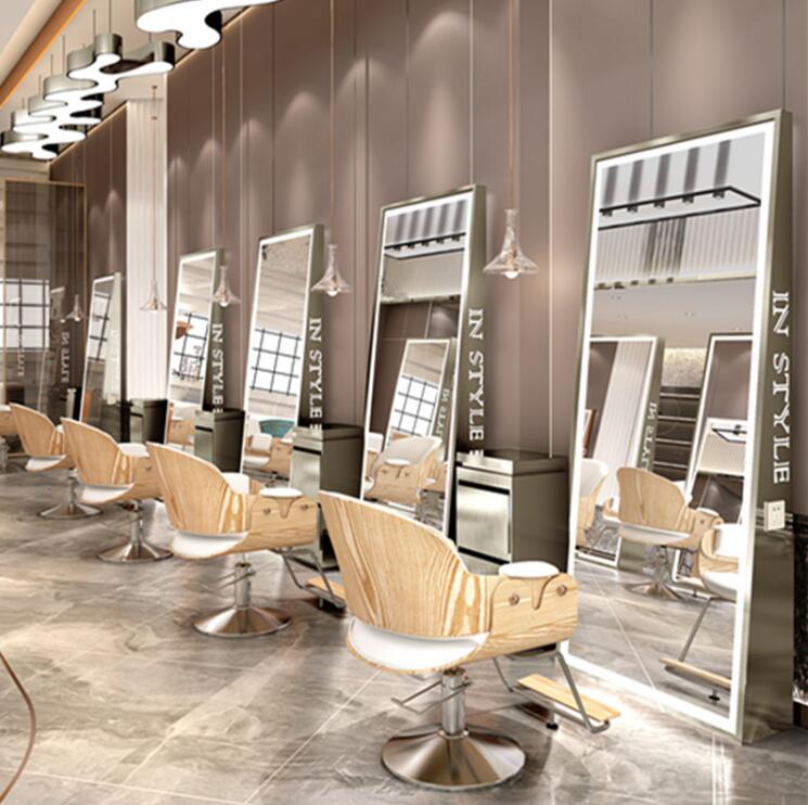 Online celebrity barber shop special mirror dyeing floor mirror hair salon stainless steel hairdressing shop mirror double-sided - HAB