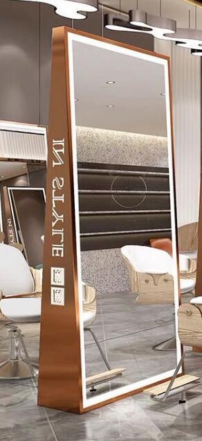 Online celebrity barber shop special mirror dyeing floor mirror hair salon stainless steel hairdressing shop mirror double-sided - HAB