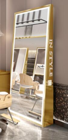 Online celebrity barber shop special mirror dyeing floor mirror hair salon stainless steel hairdressing shop mirror double-sided - HAB