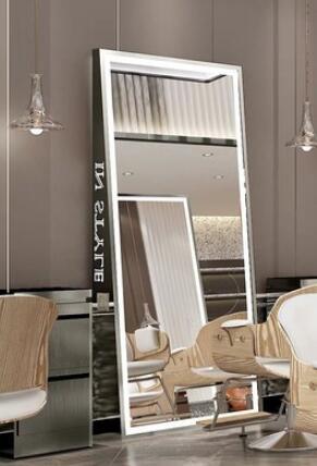 Online celebrity barber shop special mirror dyeing floor mirror hair salon stainless steel hairdressing shop mirror double-sided - HAB