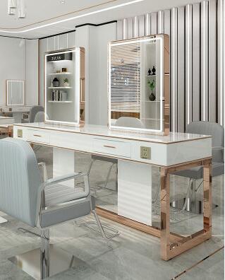 Barber shop mirror table hairdressing shop mirror cabinet integrated hair salon special photo studio makeup mirror - HAB