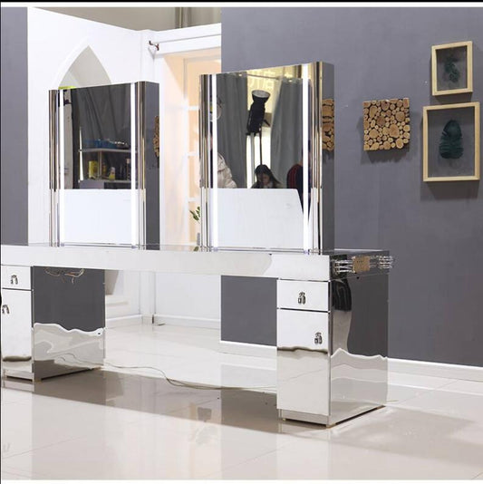 Salon hairdressing shop mirror table stainless steel marble table with touch screen LED light hair dressing mirror - HAB
