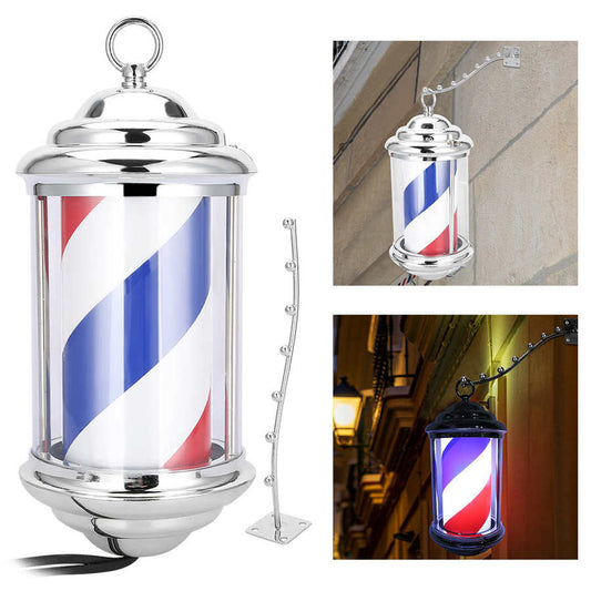 28cm Rainproof LED Barber Shop Pole Sign Hair Salon Wall-Mounted Bright Rotating Light Waterproof Salon Shop Poles Lamps - HAB