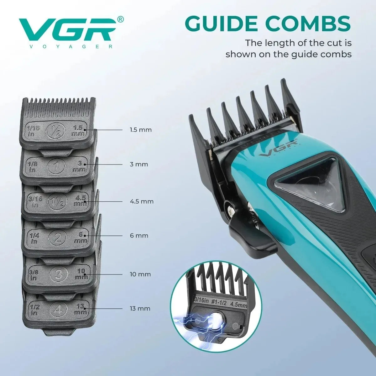 VGR Hair Trimmer Professional Hair Cutting Machine LED Cordless Barber Clipper Vector Motor 11000 RPM Hair Trimmer for Men V-035 - HAB - Hair And Beauty