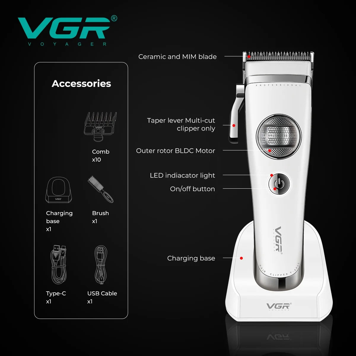 VGR Hair Trimmer Professional Hair Cut Machine Rechargeable Body Trimmer Electric Hair Clipper Adjustable Trimmer For Men V-880C - HAB - Hair And Beauty
