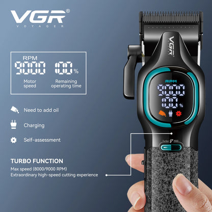 VGR high-end hair trimmer two-piece set metal body 9000 RPM hair clipper alloy blade head oil head carving push shear V-886 S2 - HAB - Hair And Beauty