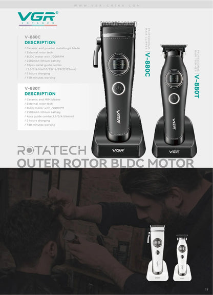 VGR Hair Trimmer Professional Hair Cut Machine Rechargeable Body Trimmer Electric Hair Clipper Adjustable Trimmer For Men V-880C - HAB - Hair And Beauty