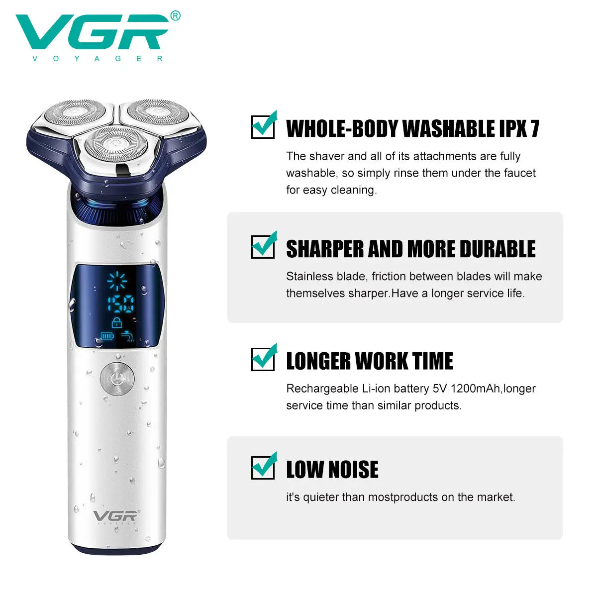 VGR 328 Men's Professional Shaver Metal Floating Three Blade Household Shaver LED Intelligent Digital Hair Trimming Machine - HAB - Hair And Beauty