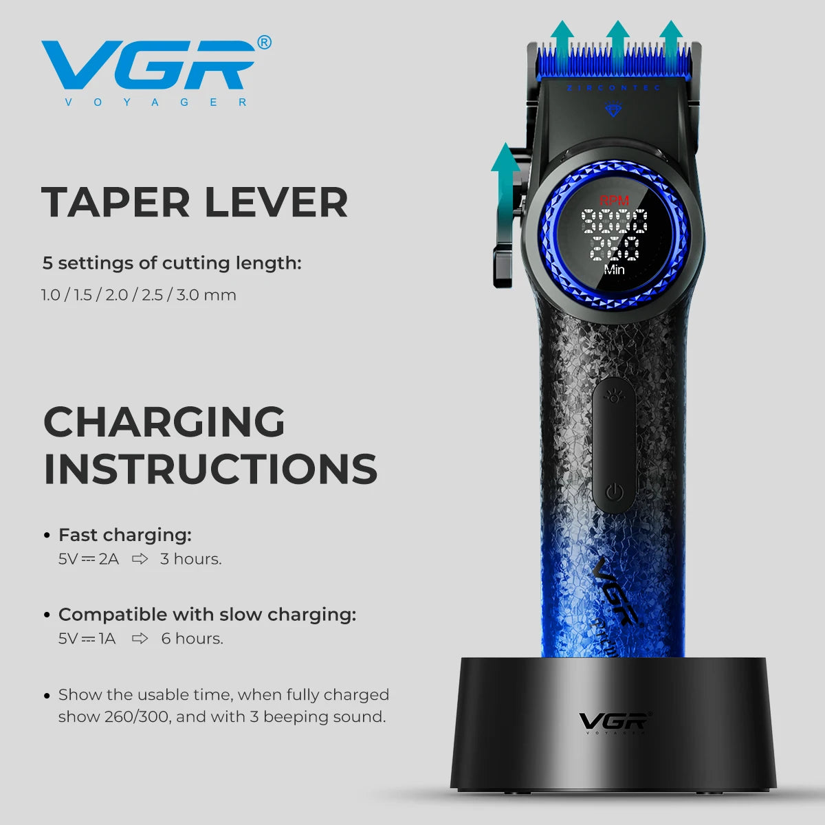 VGR Professional Hair Clipper with 12000 RPM High end Base Hair Trimmer Hair Salon Home Multi gear Adjustable Hair Clipper V-001 - HAB - Hair And Beauty
