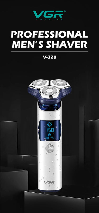 VGR 328 Men's Professional Shaver Metal Floating Three Blade Household Shaver LED Intelligent Digital Hair Trimming Machine - HAB - Hair And Beauty