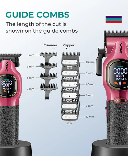 VGR high-end hair trimmer two-piece set metal body 9000 RPM hair clipper alloy blade head oil head carving push shear V-886 S2 - HAB - Hair And Beauty
