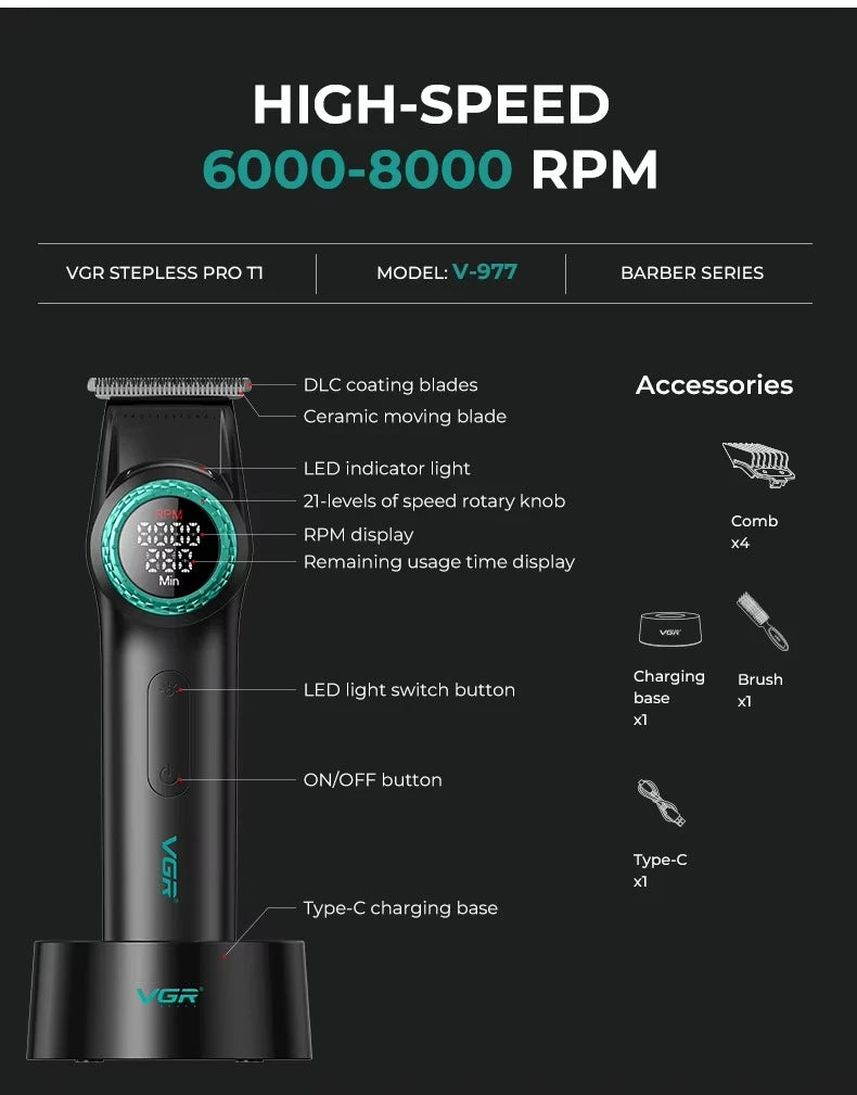 VGR Hair Cutting Machine Professional Hair Trimmer Electric Hair Clipper Cordless Barber Combo Metal Trimmer for Men V-001 V-977 - HAB - Hair And Beauty