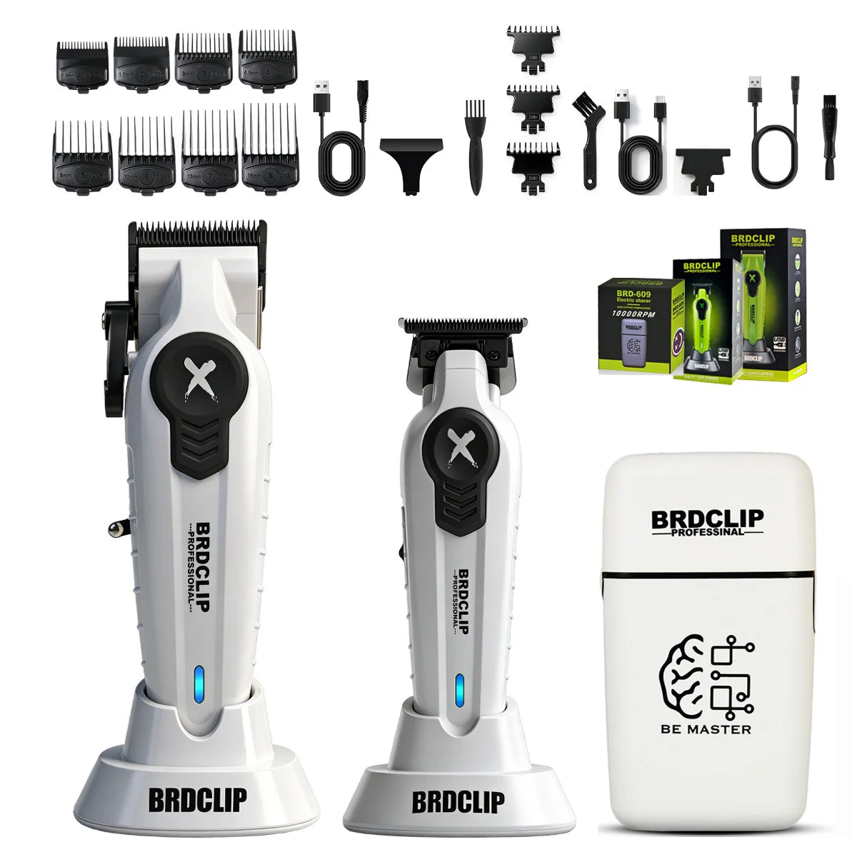 BRDCLIP New White Professional FA1C-T-609 Barber Hair Clipper Set Men's 10000RPM Electric Shaver Hair Trimmer Barbershop Tools - HAB - Hair And Beauty