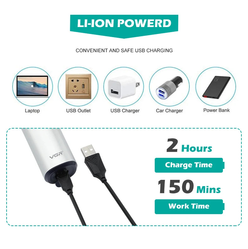 VGR 328 Men's Professional Shaver Metal Floating Three Blade Household Shaver LED Intelligent Digital Hair Trimming Machine - HAB - Hair And Beauty