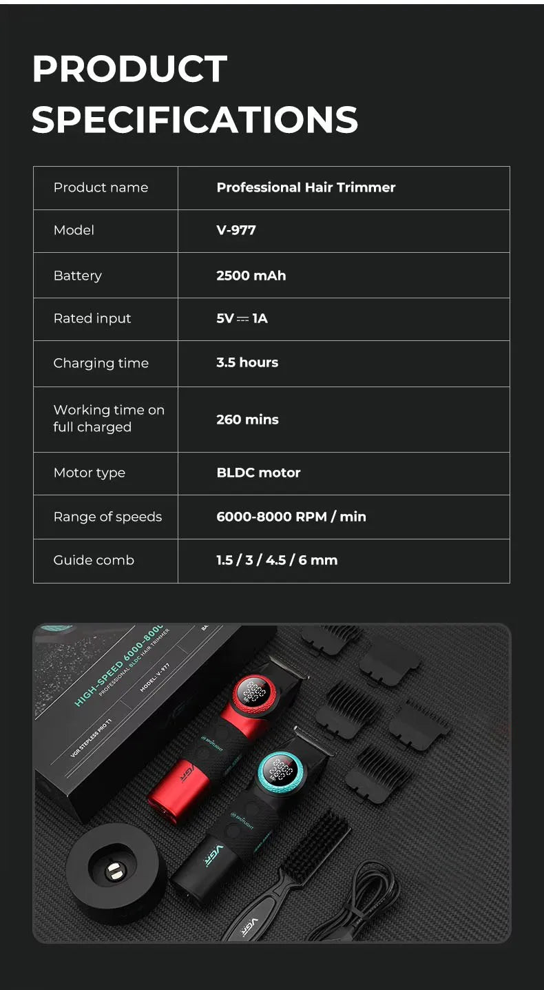 VGR Hair Cutting Machine Professional Hair Trimmer Electric Hair Clipper Cordless Barber Combo Metal Trimmer for Men V-001 V-977 - HAB - Hair And Beauty